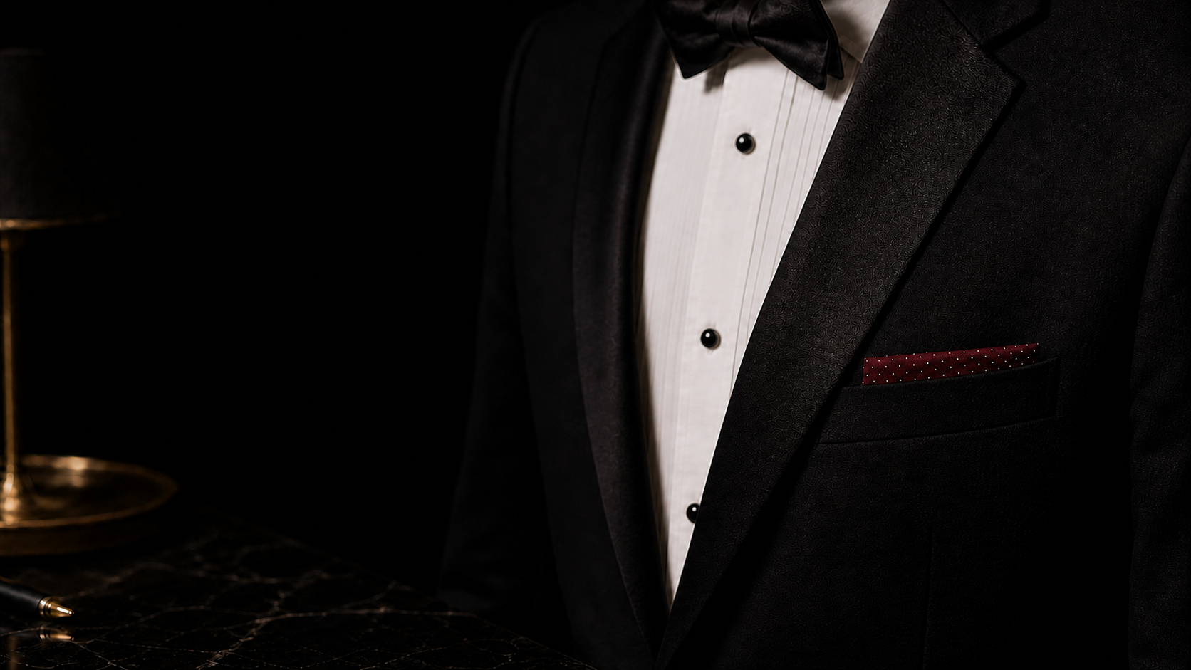 Oxblood pocket square held level with the holder completely invisible