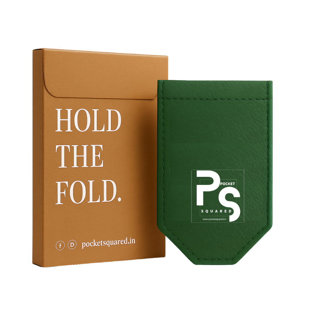 Green Pocket Square Holder with its original Pocket Squared packaging